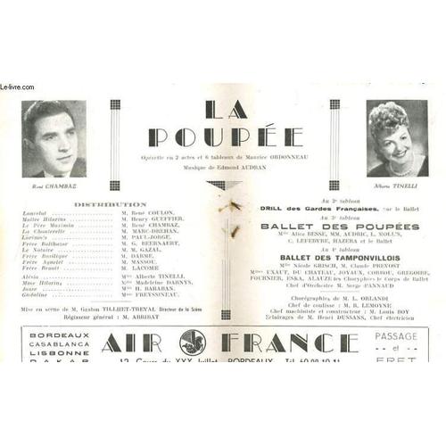 Grand-Theatre, Programme Officiel Du Mercredi 2 Mars 1949. La Poupee, Opérette En 2 Actes Et 6 Tableaux De Maurice Ordonneau