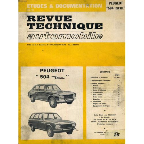Revue Technique Automobile. Peugeot 504 Diesel