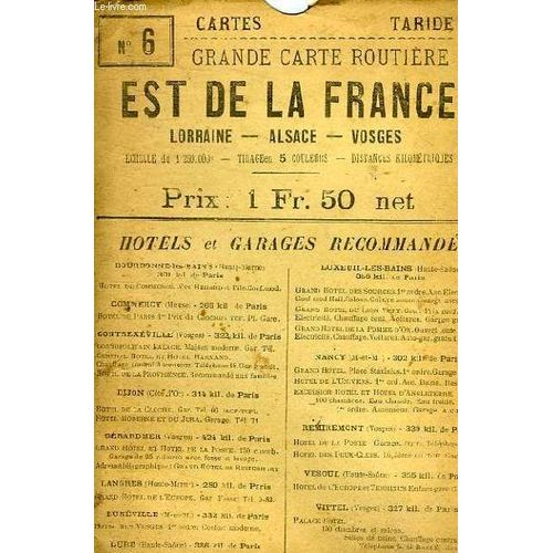 Grande Carte Routiere Est De La France, Lorraine, Alsace, Vosges A L'usage Des Cyclistes Et Automobilistes N°6