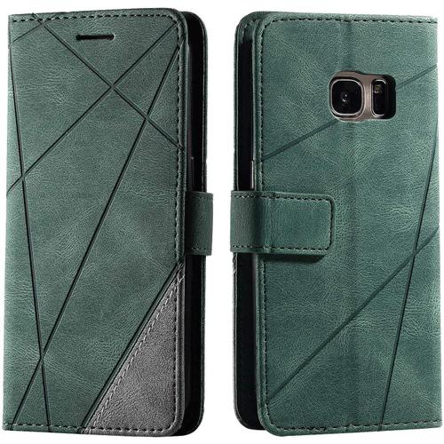 Coque Galaxy S7,Etui En Cuir Pu Portefeuille Housse Fermeture Magnetique Und Flip Pour Samsung Galaxy S7,Avec Fermeture Magnetique,Vert