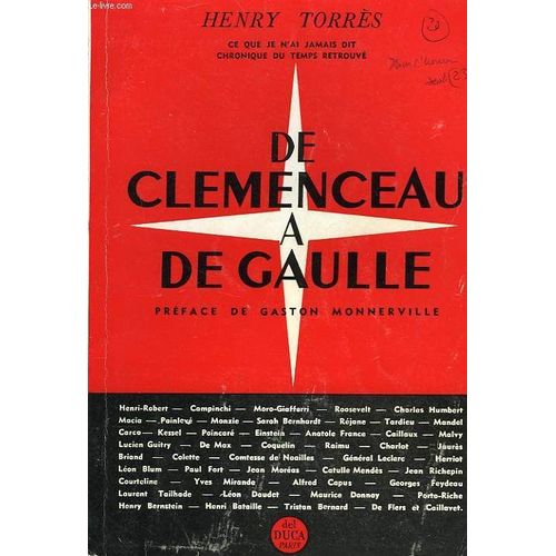 De Clemenceau A De Gaulle. Preface De Gaston Monerville