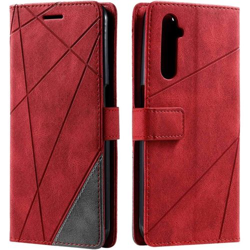 Coque Realme 6 / Realme Narzo/Realme 6s,Etui En Cuir Pu Portefeuille Housse Fermeture Magnetique Und Flip Pour Realme 6 / Realme Narzo/Realme 6s,Avec Fermeture Magnetique,Rouge