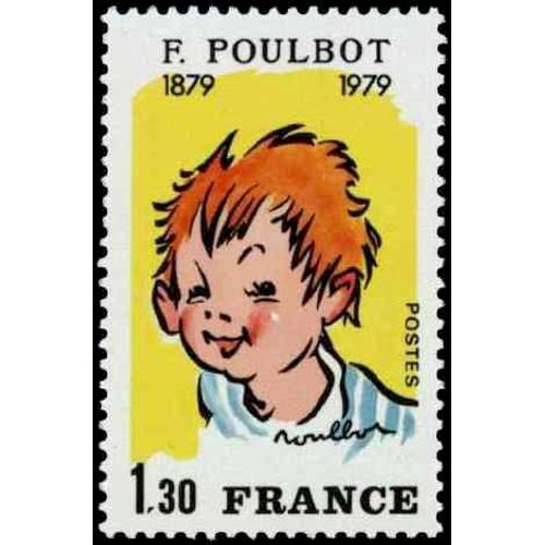Timbre N°2038 Y&t 1,30f Rose, Orange, Bleu Et Noir Francisque Poulbot Visage D'enfant
