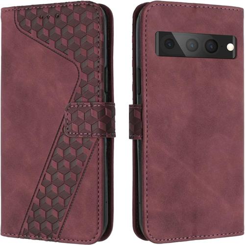 Coque Pour Google Pixel 7 Pro,Etui Protection Housse Premium En Cuir Pu Portefeuille Etui Telephone Fermoir Magnetique Fentes Pour Cartes Flip Case Pour Google Pixel 7 Pro Rouge