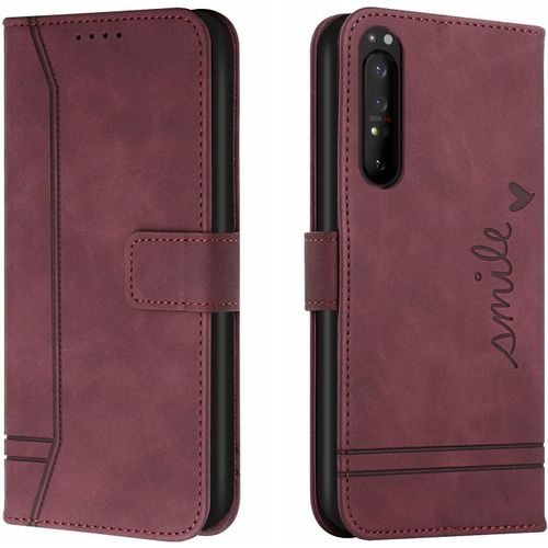Coque Pour Sony Xperia 5 Iii,Etui Cuir Avec Magnetique,Flip Pochette Housse Pour Sony Xperia 5 Iii Protection,Vin Rouge