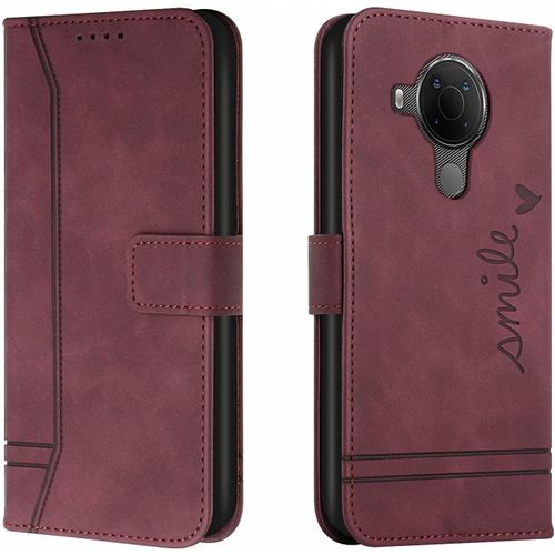Coque Pour Nokia 3.4/5.4,Etui Cuir Avec Magnetique,Flip Pochette Housse Pour Nokia 3.4/5.4 Protection,Vin Rouge