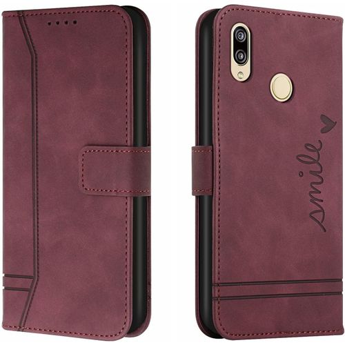 Coque Pour Xiaomi Redmi 7 / Redmi Y3,Etui Cuir Avec Magnetique,Flip Pochette Housse Pour Xiaomi Redmi 7 / Redmi Y3 Protection,Vin Rouge