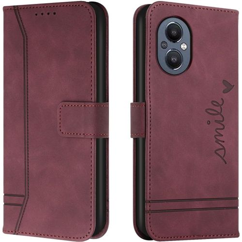 Coque Pour Oneplus Nord 20 5g,Etui Cuir Avec Magnetique,Flip Pochette Housse Pour Oneplus Nord 20 5g Protection,Vin Rouge