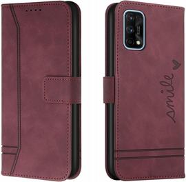 Coque Pour Realme 7 Pro,Etui Cuir Avec Magnetique,Flip Pochette Housse Pour Realme 7 Pro Protection,Vin Rouge