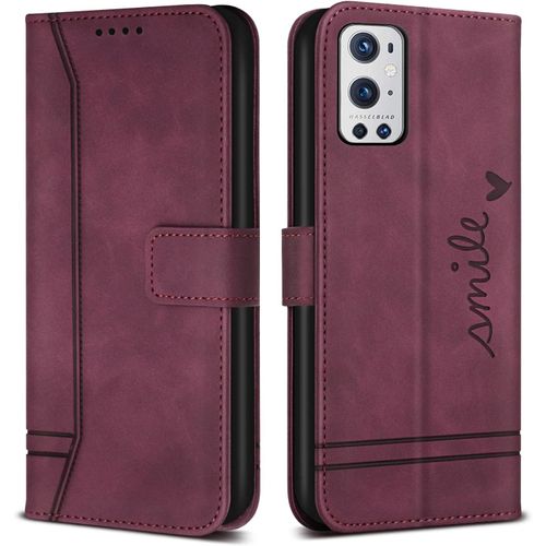 Coque Pour Oneplus 9 Pro 5g / Oneplus 9 Pro 5g,Etui Cuir Avec Magnetique,Flip Pochette Housse Pour Oneplus 9 Pro 5g / Oneplus 9 Pro 5g Protection,Vin Rouge