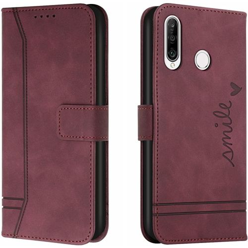 Coque Pour Huawei Y6p,Etui Cuir Avec Magnetique,Flip Pochette Housse Pour Huawei Y6p Protection,Vin Rouge