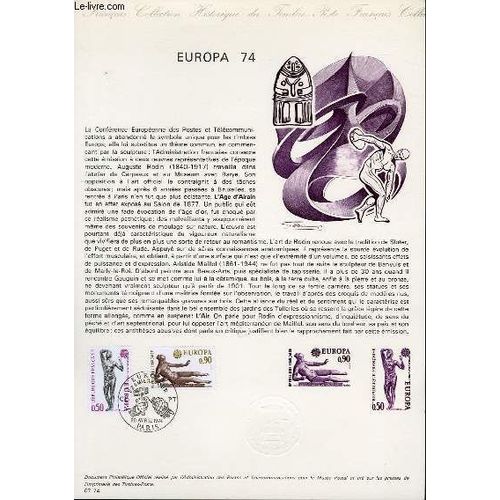 Document Philatelique Officiel N°07-74 - Europa 74 L'age D'airain (Rodin) - L'air A Maillol (N°1789-90 Yvert Et Teillier)