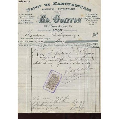1 Facture Ancienne - Depot De Manufactures Commission, Representation - Ed. Goiffon