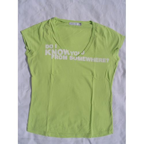 T-Shirt "Zara Trf ", Vert Vif Avec Inscription Devant, Taille M, Manches Courtes,