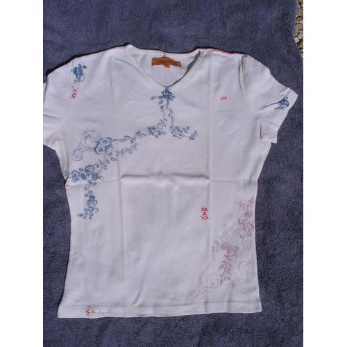 T-Shirt "Naf Naf ", Blanc, Taille L, Manches Courtes, Encolure V