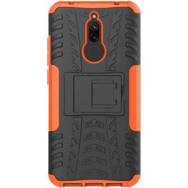 Coque Compatible Avec Xiaomi Redmi 8+Protection Verre Trempe,Armor Support Etui Hybride Cover Cases Housse(Orange