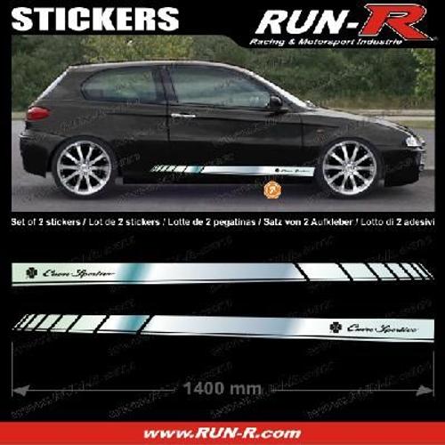 2 Stickers Pour Alfa Romeo 140 Cm - Chrome Lettres Noires - Adnauto