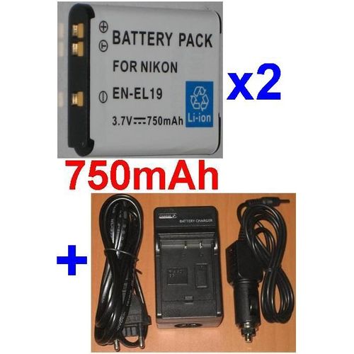 Chargeur + 2 Batteries Pour NIKON EN-EL19 ENEL19, Coolpix S2500 S3100 S4100 **750mAh**