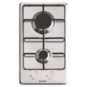 Glem GT32IX - Table de cuisson au gaz - 2 plaques de cuisson - Niche - largeur : 26.5 cm - profondeur : 48 cm - acier inoxydable