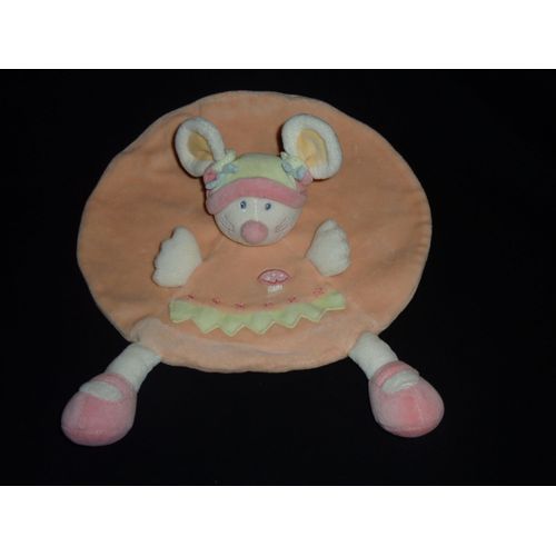 Doudou Kiabi, Souris, Plat Rond, Orange, Vert, Rose, Bonnet, Brodée