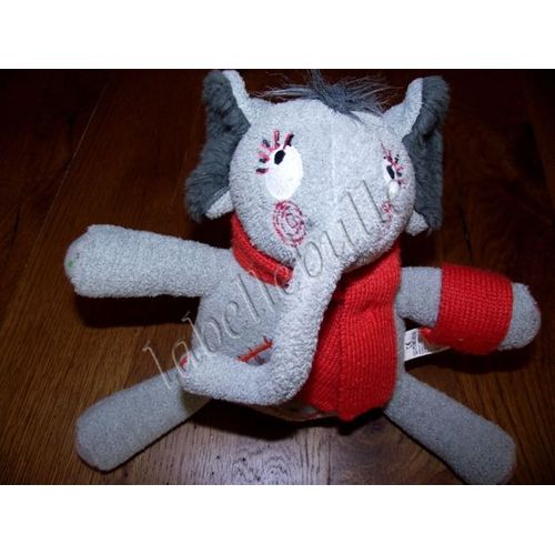 Doudou Éléphant Catimini Peluche Gris Rouge