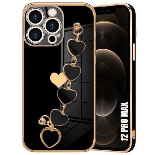 Coque Pour Iphone 12 Pro Max, Noir Luxe Anti-Rayure Ultra Slim Antichoc Avec Bracelet CUr - E.F.Connection