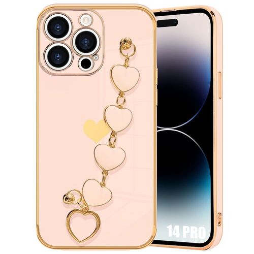 Coque Bracelet Pour Iphone 14 Pro, Protection Tpu Antichoc Anti-Rayures Ultra Slim Léger - Rose Avec Bracelet - E.F.Connection