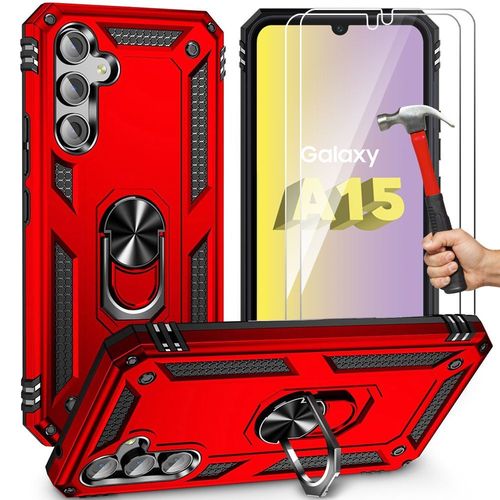 Coque Pour Samsung Galaxy A15 4g/5g Avec 2 Verres Trempés, Coque Rigide Avec Support - Rouge - Booling