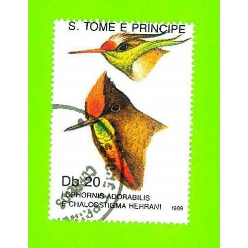 Timbre Oblitéré Used Stamp Selo Carimbado Lophornis Adorabilis Et Chalcostigma Herrani Db20 S. Tome E Principe 1989