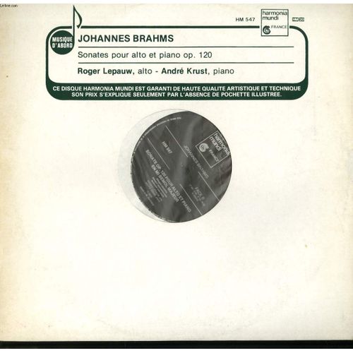 Disque Vinyle 33t Sonate Op120 Pour Alto Et Piano En Fa Mineur