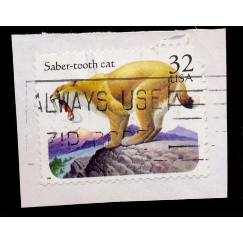 Timbre U S A, Saber Tooth Cat, 32 Cents Oblitéré