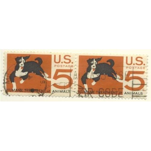 Timbre U S A, Human Treatment Of Animals, U S Postage 5 Cents Oblitéré
