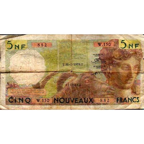 Rare - Billet De 5 Nouveaux Francs. Algérie 1959