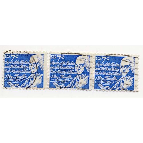 Timbre U S A Signer Of The Declaration And The Contitution Minister To France And Benjamin Franklin, 7 Cents Oblitéré