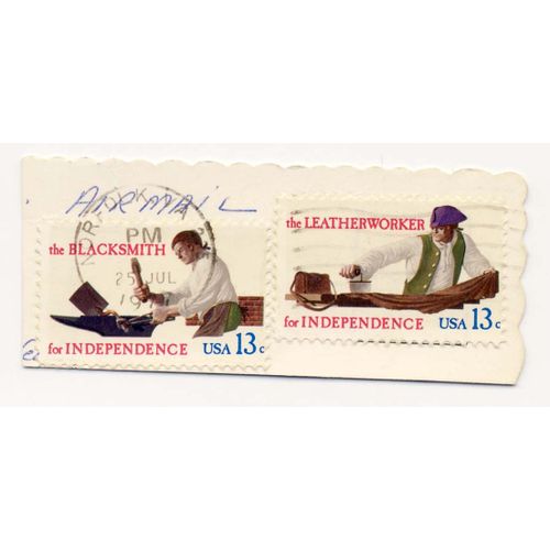 Timbre U S A, The Blacksmith For Independance, The Leatherworker For Independance, 13 Cents, Oblitéré