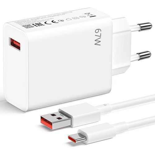 Chargeur Rapide 67w + Câble 6a Usb-C 1m Pour Xiaomi Redmi 13c, Redmi Note 13 4g/5g, Redmi Note 13 Pro 4g/5g, Note 13 Pro+ 5g - Booling
