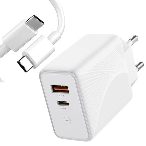 Chargeur Rapide 30w Double Port Pd 20w+Qc 3.0 Avec Câble Usb-C Pour Xiaomi Redmi Note 13 Pro Note 13 5g Redmi 13c - Blanc - Booling