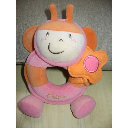 Doudou Hochet Abeille Papillon Rose Et Orange - 16 Cm