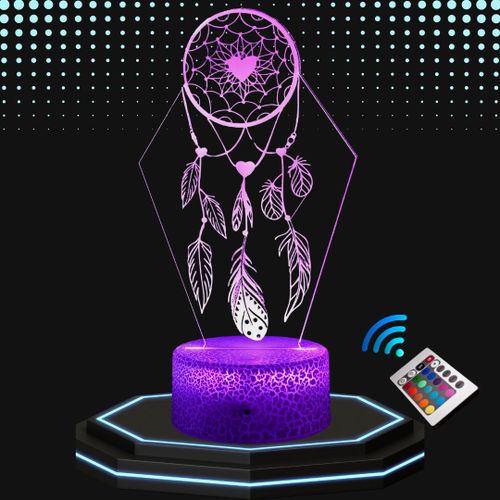 Lampe De Chevet 3d Attrape Rêve , Veilleuse Changement De Couleurs, Lampe Tactile Bureau Et Chambre Enfant, Eclairage Ambiance Décoration De Maison 3d, Idée Cadeau Anniversaire Et Noël Baptême .