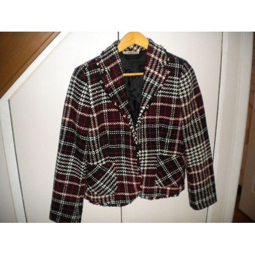 Veste Lainage Tweed Noir Rouge Et Ecru - Marque Burton - Très Bon État