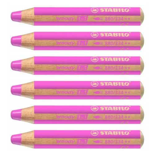 Stabilo Lot De 6 Crayons Woody 3 En 1 Extra Large Rose Foncé