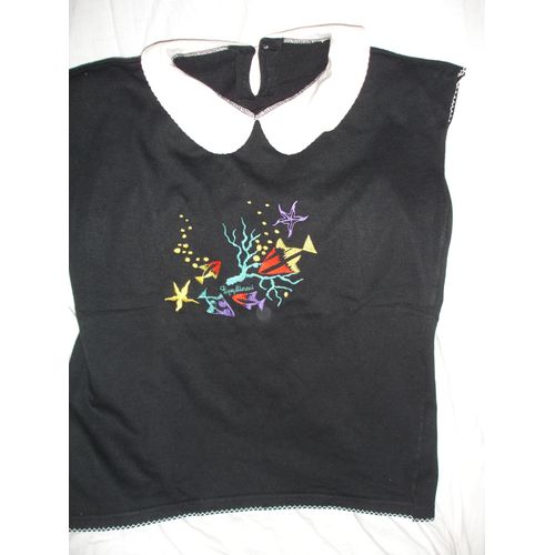 T-Shirt Noir/Col Blanc 15/16 Ans