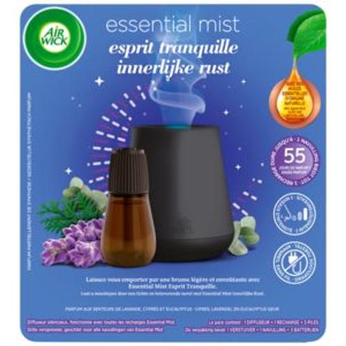 Air Wick Diffuseur D'huiles Essentielles Essential Mist + 1 Recharge Parfum Lavande 20 Ml 