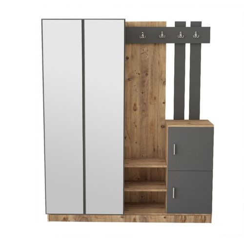 Meuble D'entrée Design Bois Et Gris Avec Miroir Anka