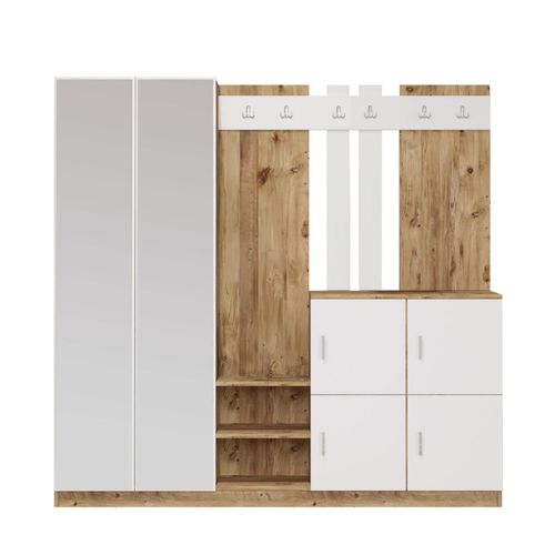 Meuble D'entrée Avec Miroir Bois Et Blanc Anka