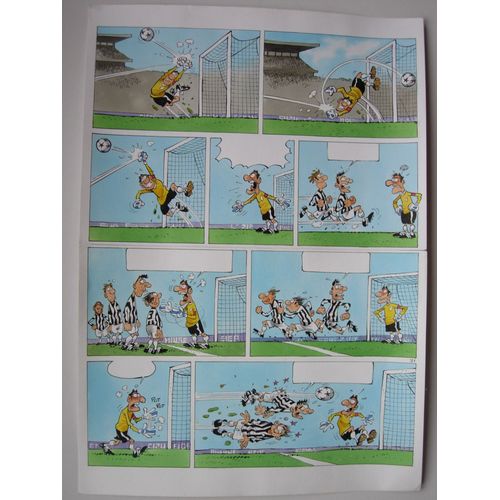 Magnifique Unique Planche Originale Bd Encrée Et Couleur Directe De Gursel Pour Bande Dessinée Football Rare Deco Art Insolite Loft