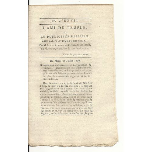 L'ami Du Peuple Ou Le Publiciste Parisien Journal Politique Et Impartial Par M. Marat