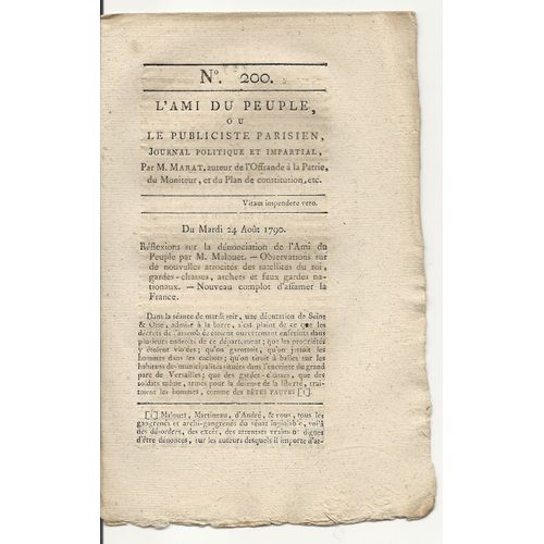 L'ami Du Peuple Ou Le Publiciste Parisien N° 200 Journal Politique Et Impartial Par M. Marat