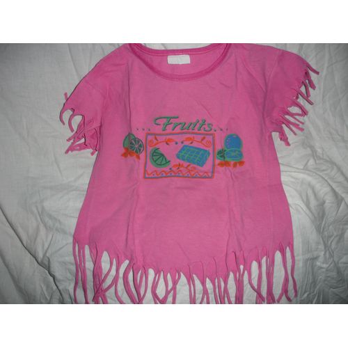 T-Shirt Rose À Franges 3/4 Ans
