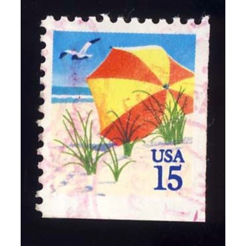 Timbre U S A, Vacances,  Coin De Planche, 15 Cents, Oblitéré